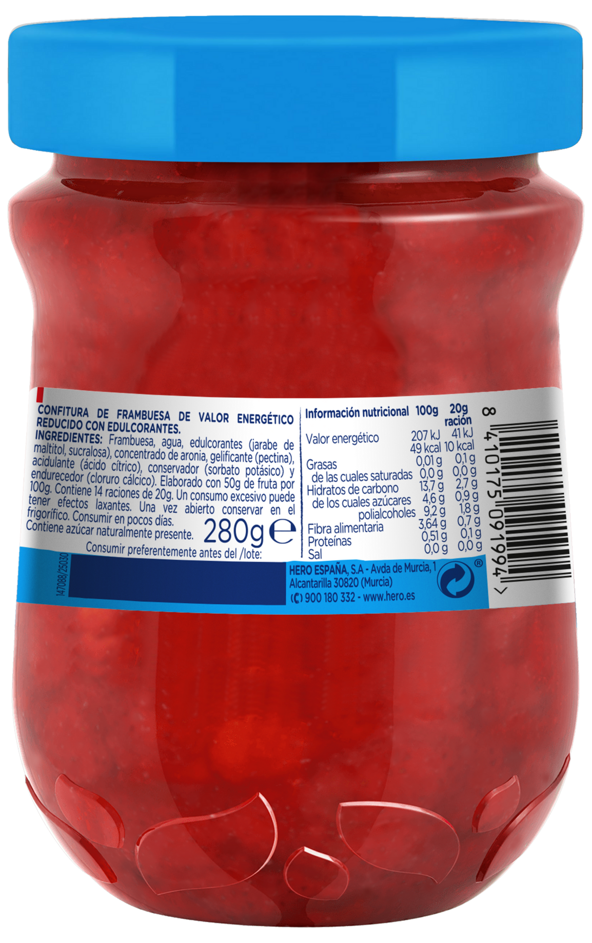 Mermelada Hero sin azúcar añadido frambuesa