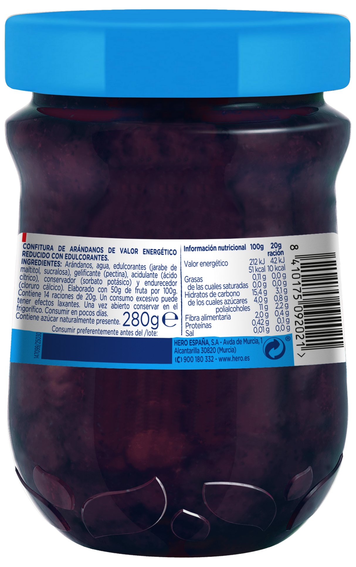 Mermelada Hero sin azúcar añadido arándanos