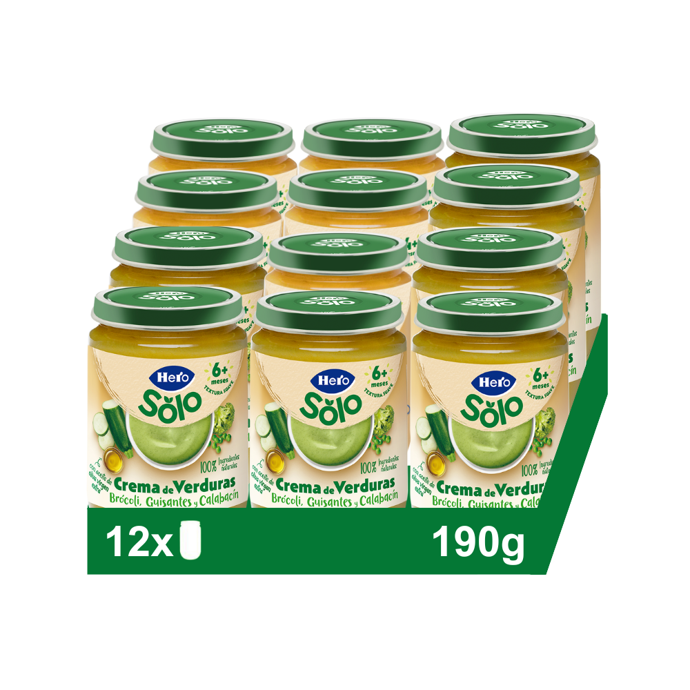 Tarrito Hero Solo crema de verduras brócoli, guisantes y calabacín