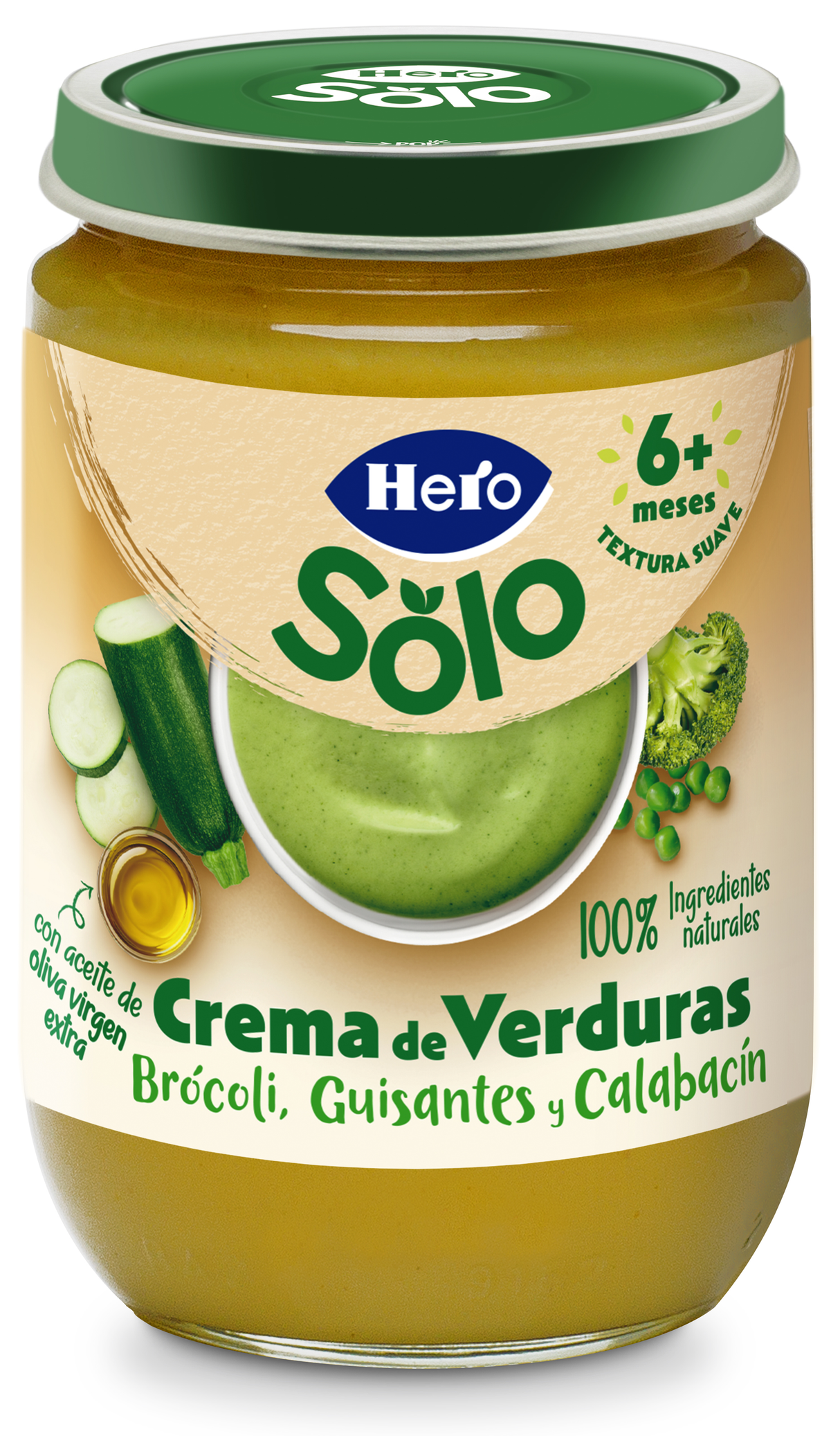 Tarrito Hero Solo crema de verduras brócoli, guisantes y calabacín