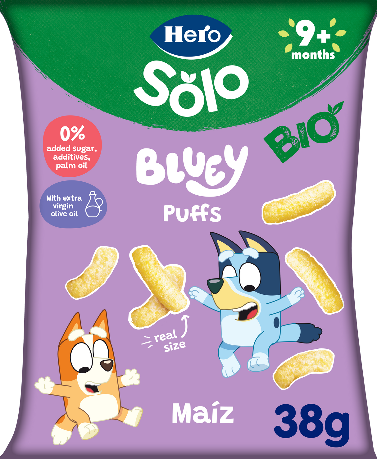Snacks Hero Solo Bio Puffs Bluey maíz y aceite de oliva Pack 7 unidades