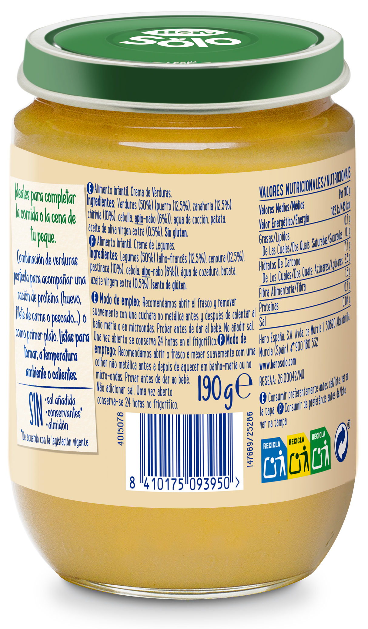 Tarrito Hero Solo crema de verduras puerro, chirivía y zanahoria