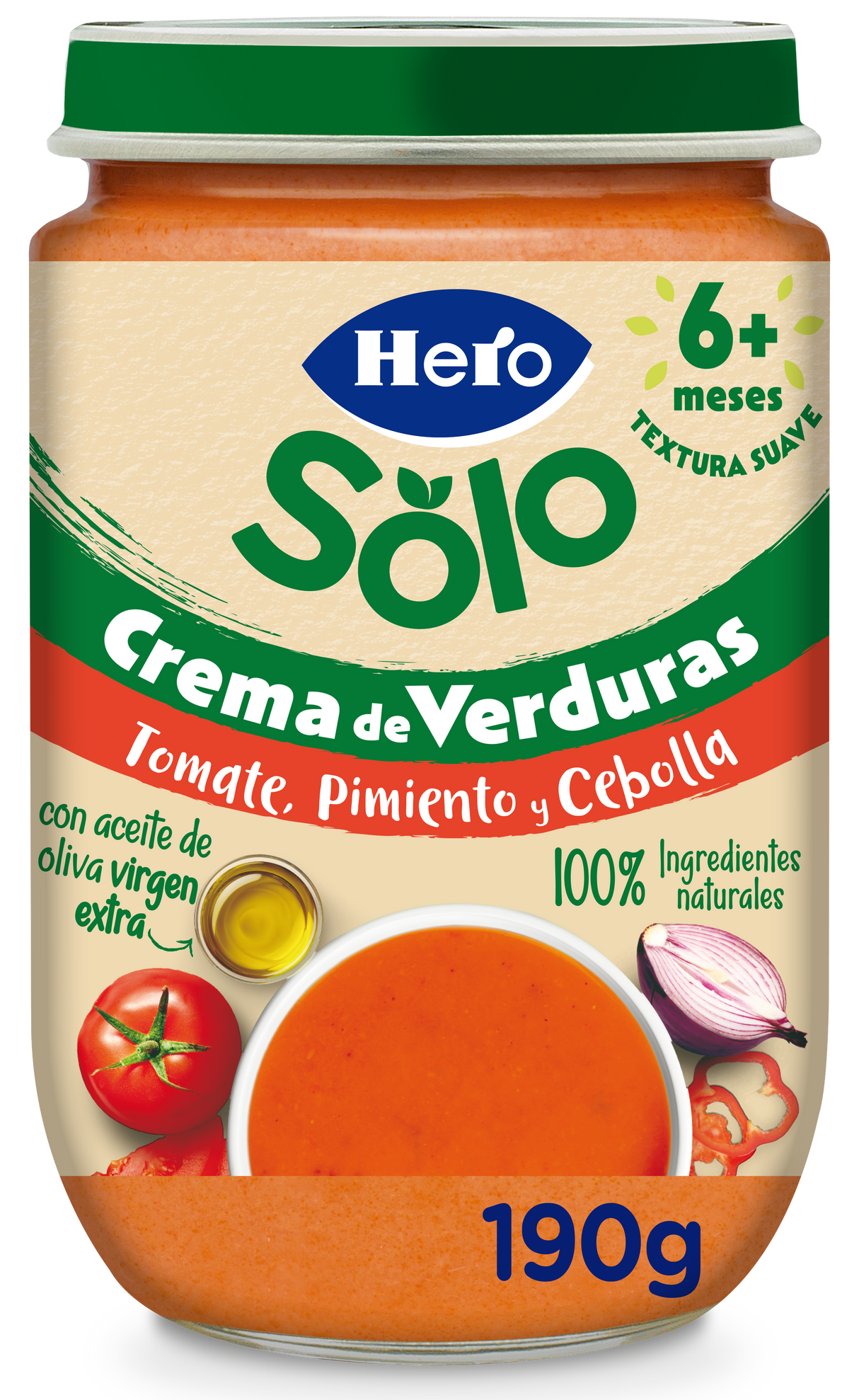 Tarrito Hero Solo crema de verduras tomate, pimiento y cebolla