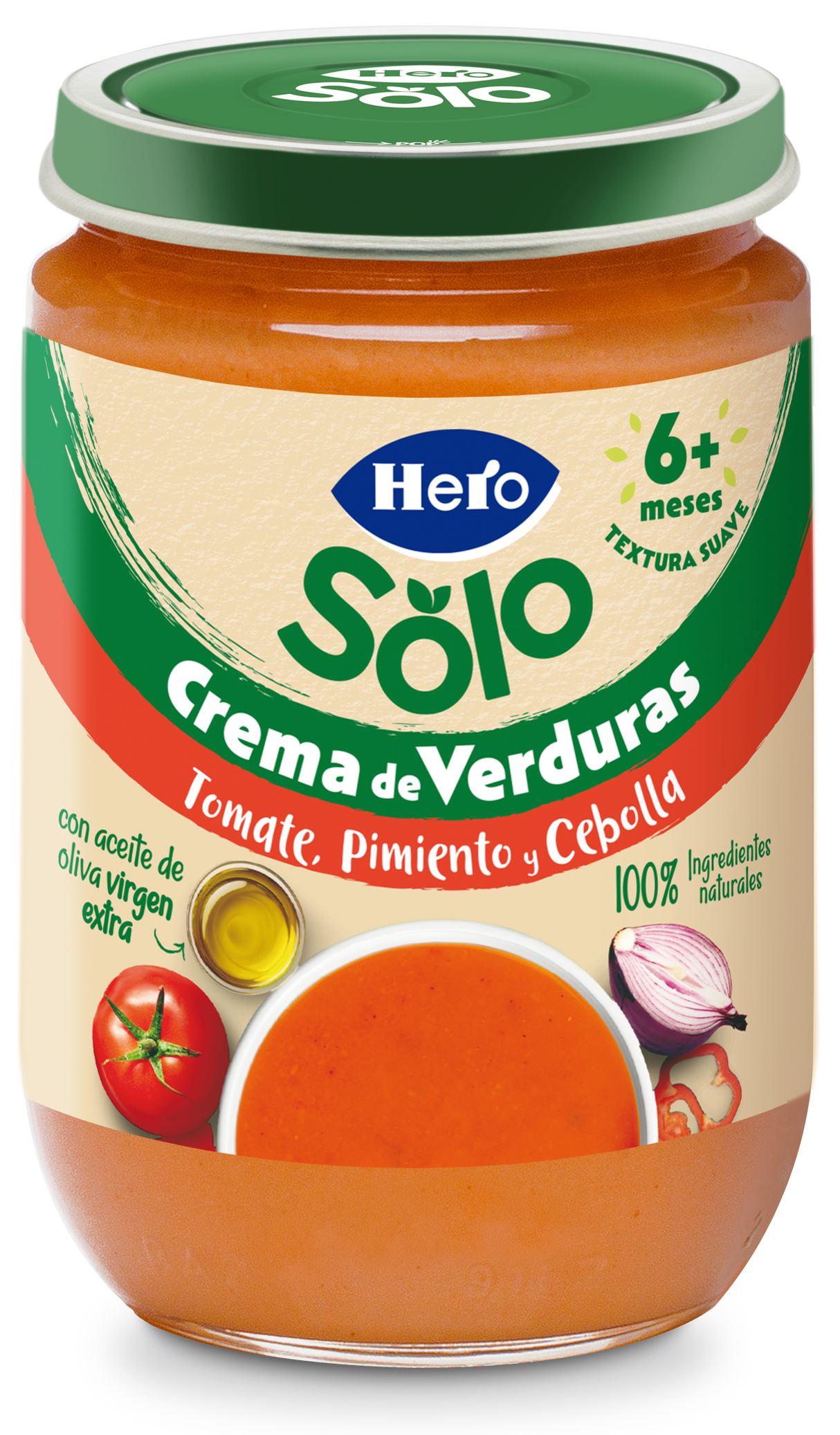 Tarrito Hero Solo crema de verduras tomate, pimiento y cebolla
