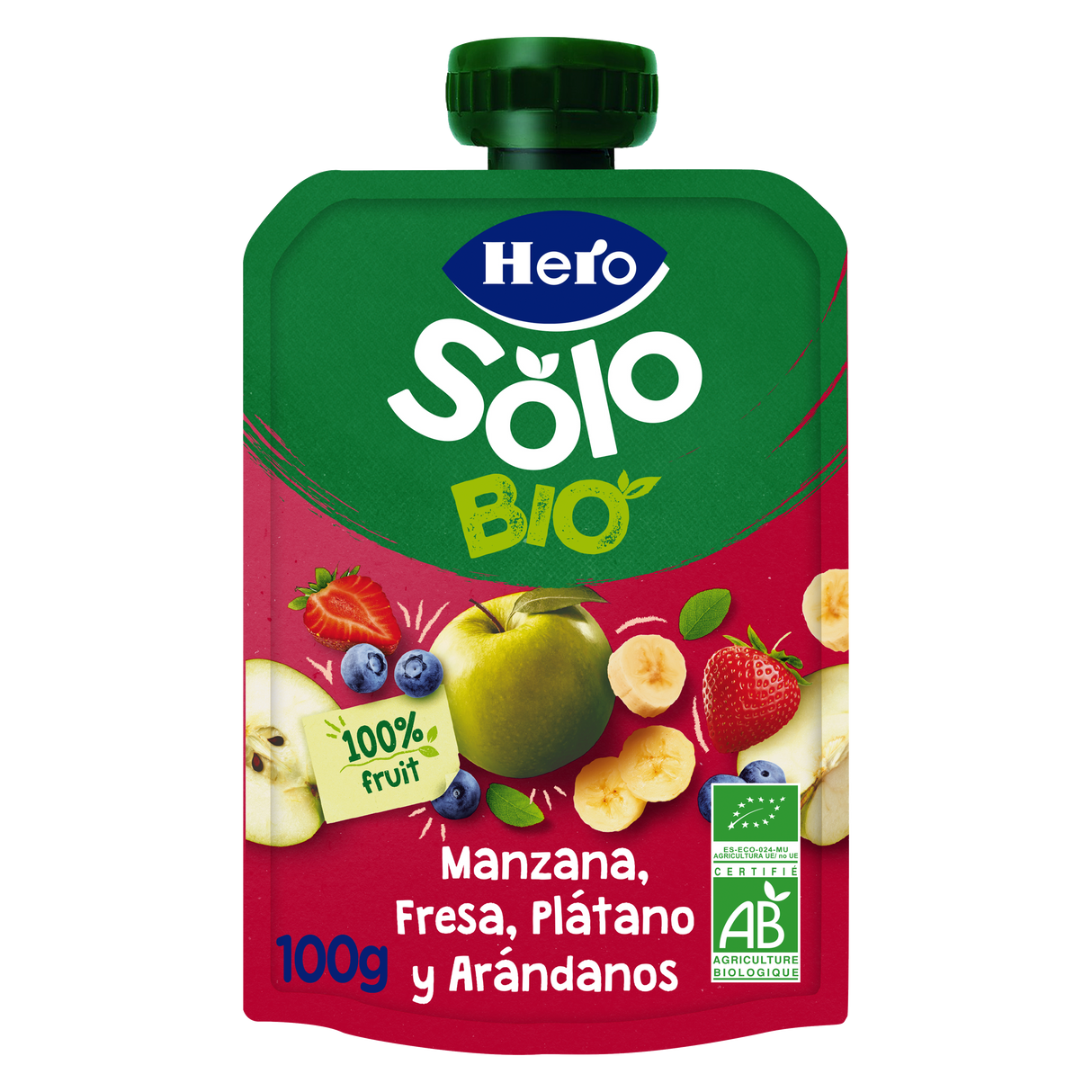 Bolsita Hero Solo Bio Manzana, Fresa, Plátano y Arándanos