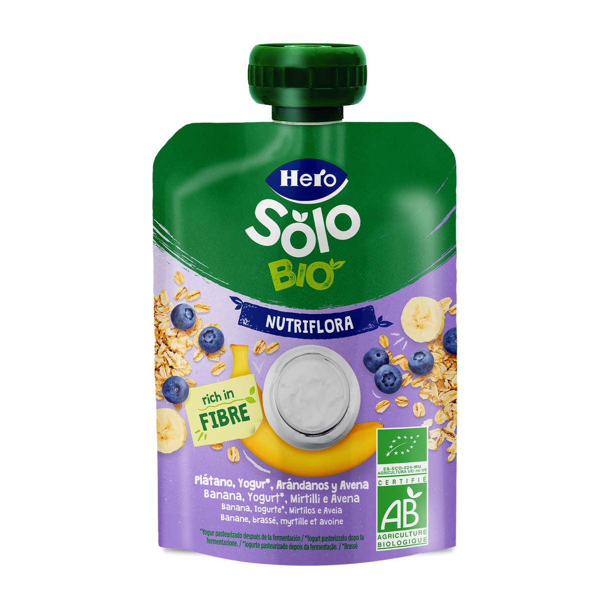 Bolsita Hero Solo Bio Nutriflora plátano yogur arándanos y avena