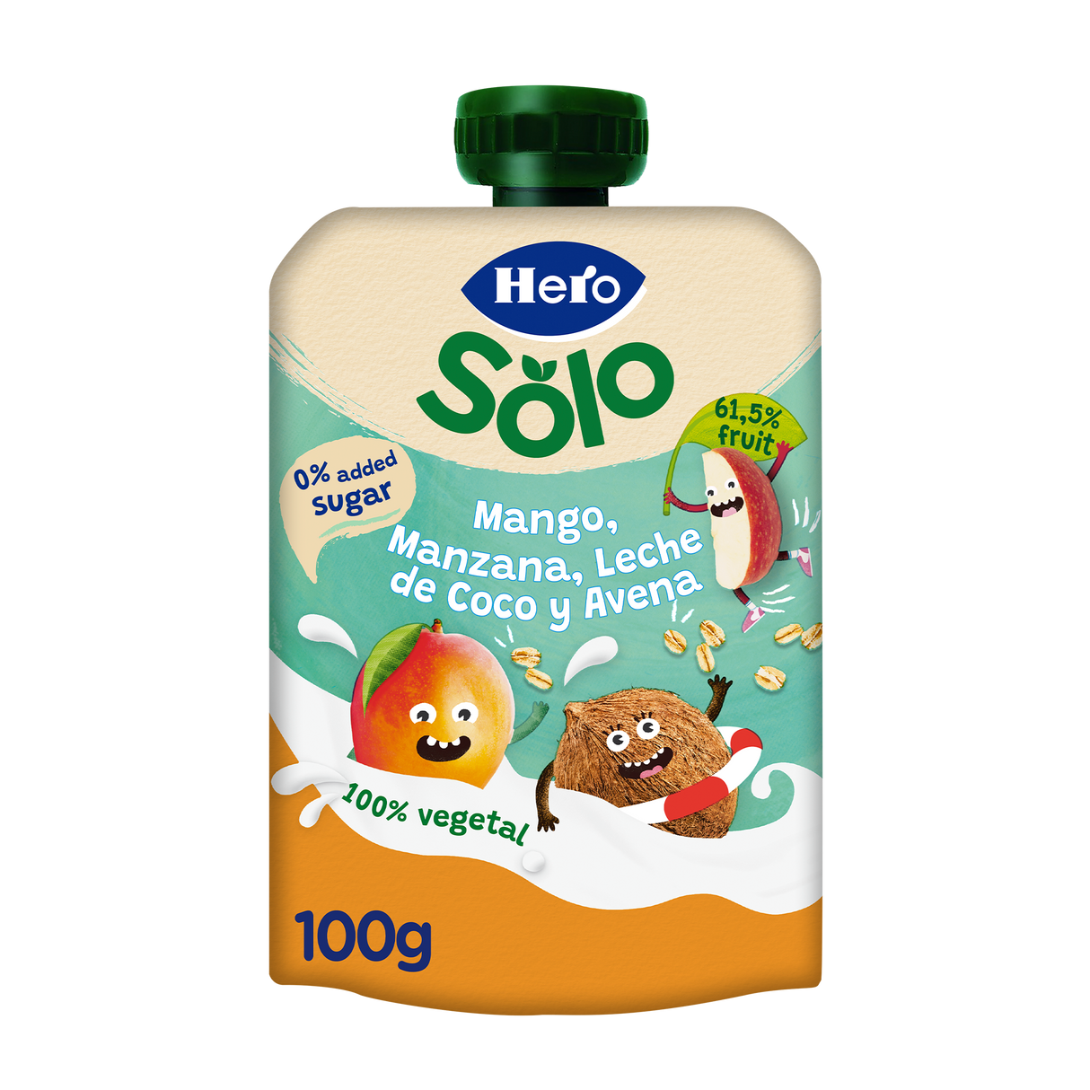 Saqueta de fruta Hero Solo manga maçã leite de coco e aveia