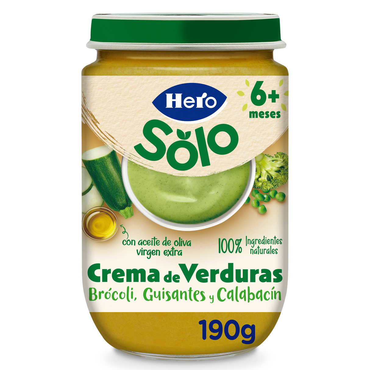 Tarrito Hero Solo crema de verduras brócoli, guisantes y calabacín