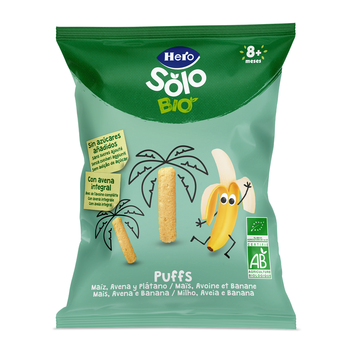 Snacks Hero Solo Bio Puffs maíz avena y plátano