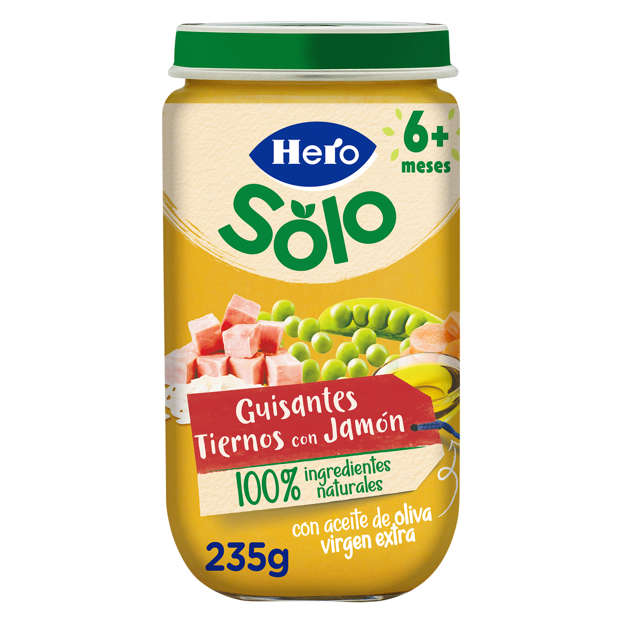 Tarrito Hero Solo guisantes tiernos con jamón