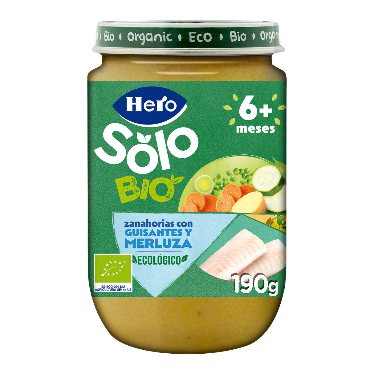 Tarrito Eco Hero Solo zanahoria guisantes y merluza