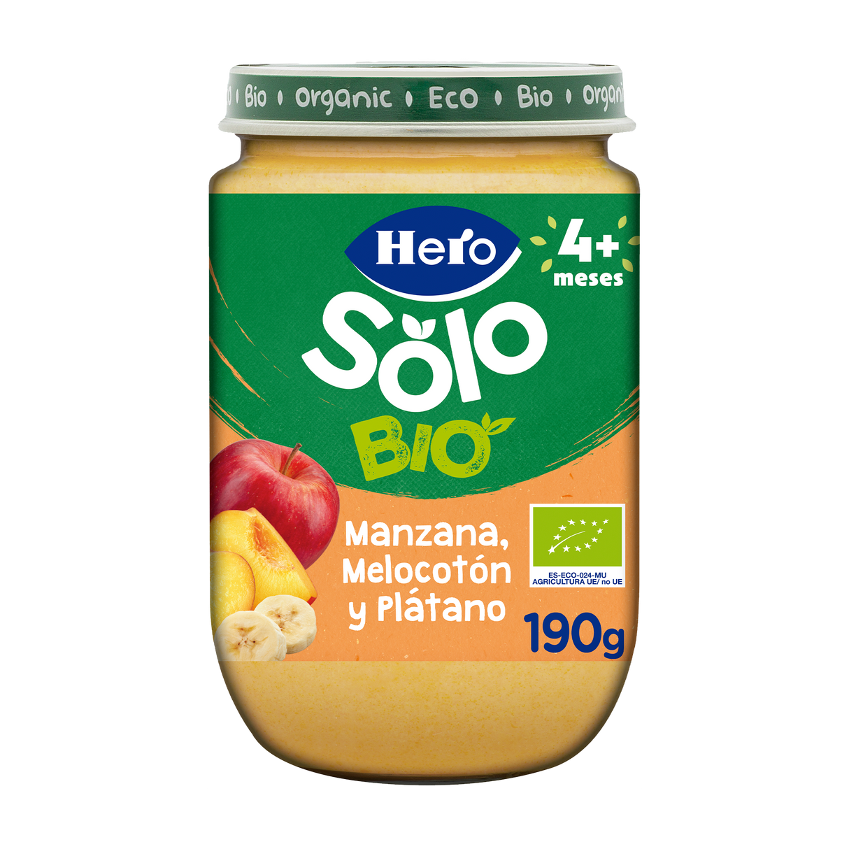 Boião Hero Solo Bio maçã, pêssego e banana