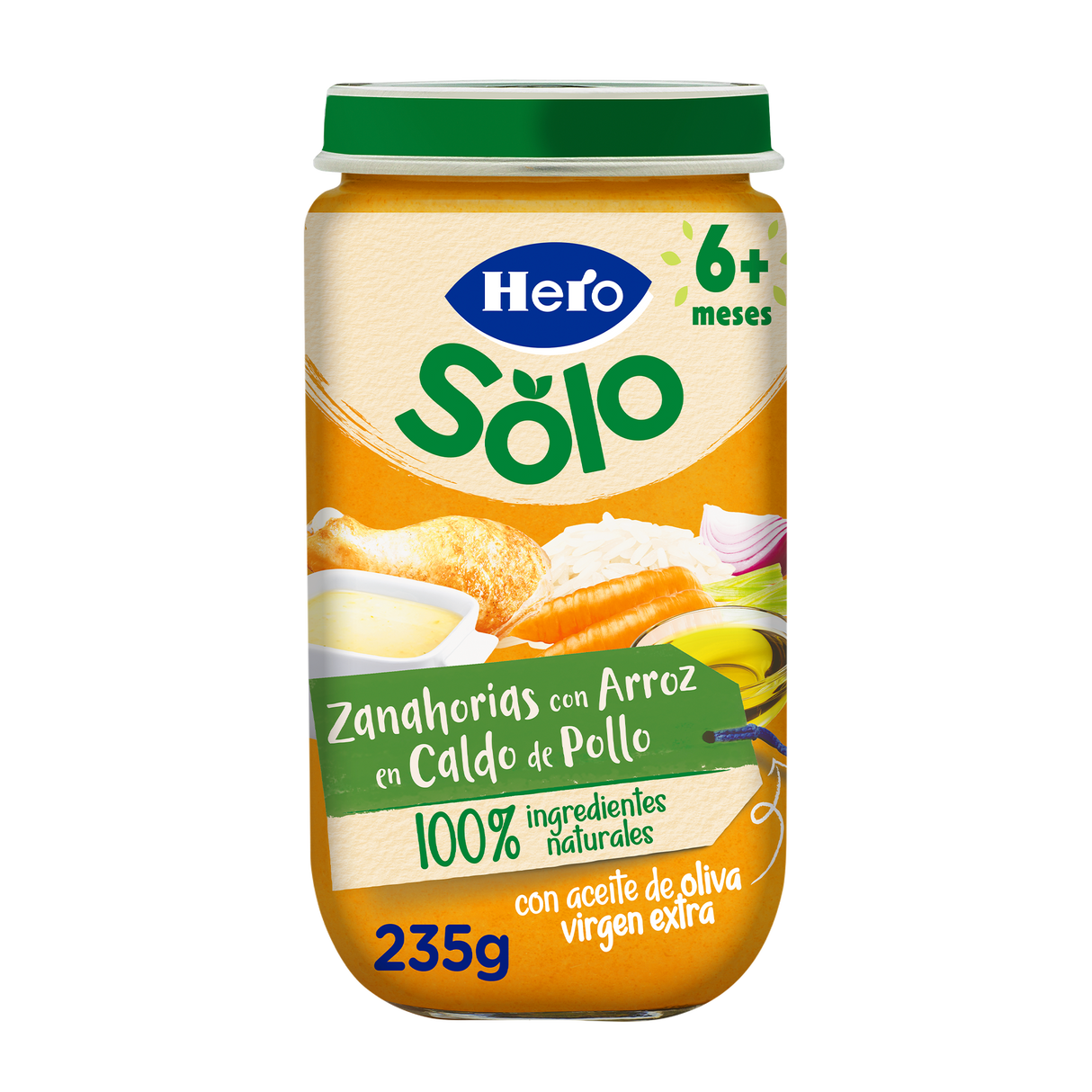 Tarrito Hero Solo zanahorias con arroz en caldo de pollo