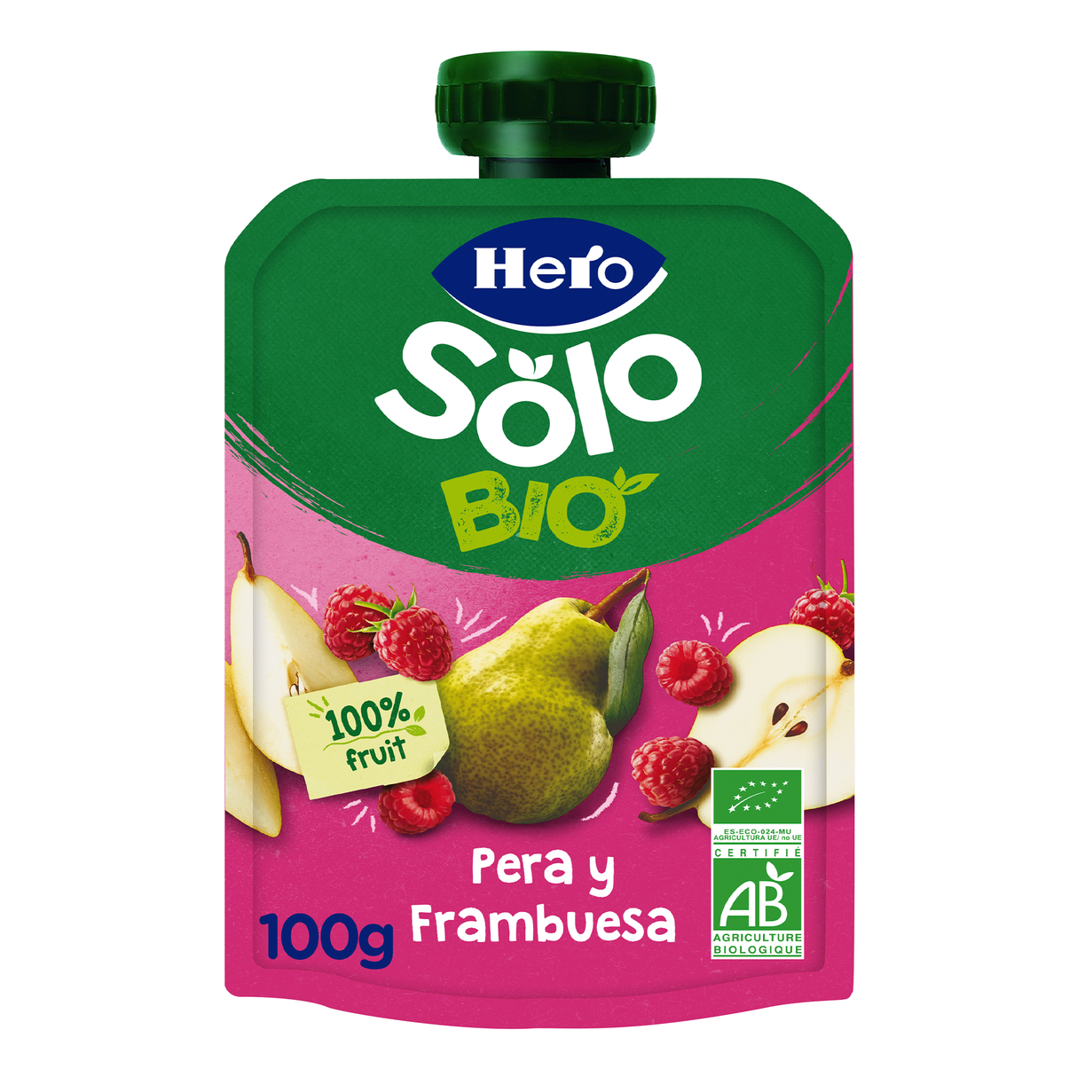 Saqueta de fruta Eco Hero Solo pera e framboesa