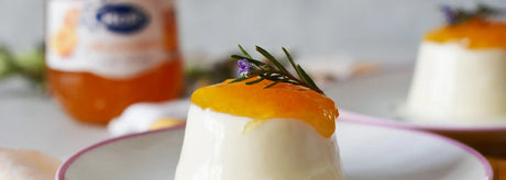Pannacota de romero con confitura de albaricoque