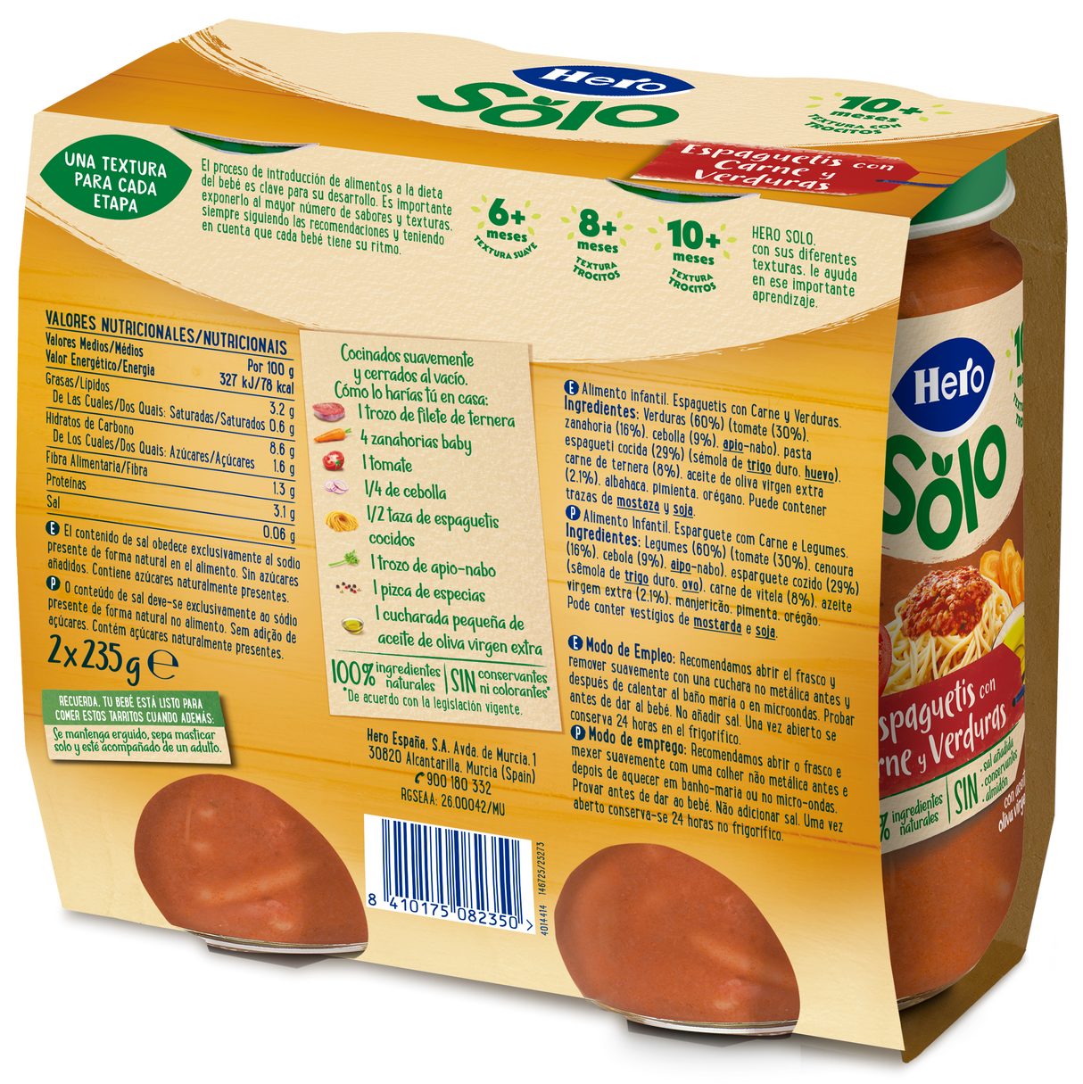 Tarrito Hero Solo espaguetis con carne y verduras