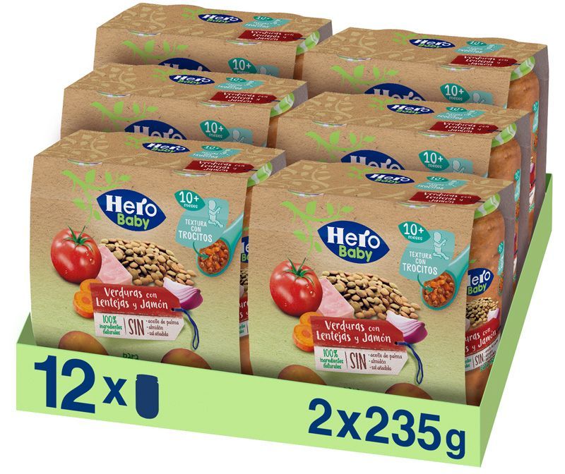 Tarrito Hero Baby verduras con lentejas y jamón