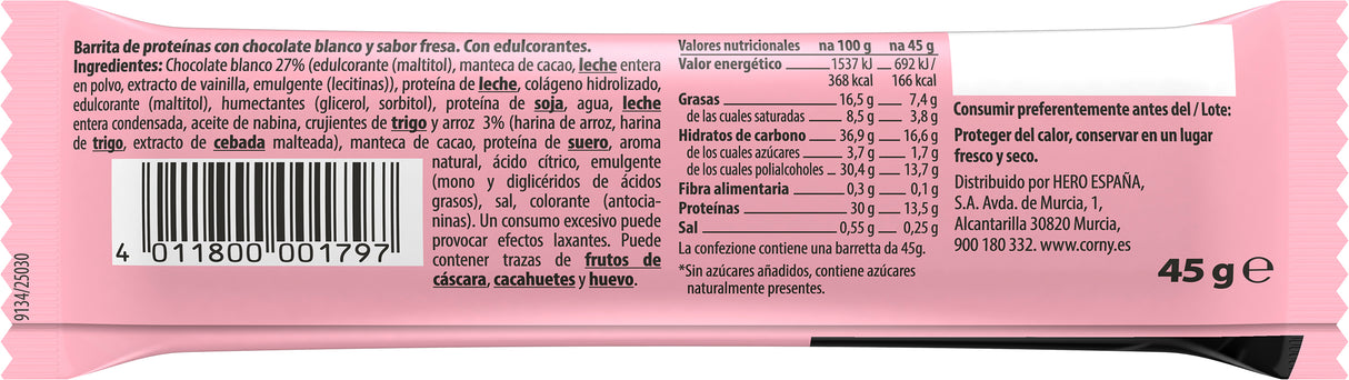 Barrita Corny Protein soft chocolate blanco y fresa Pack 12 unidades