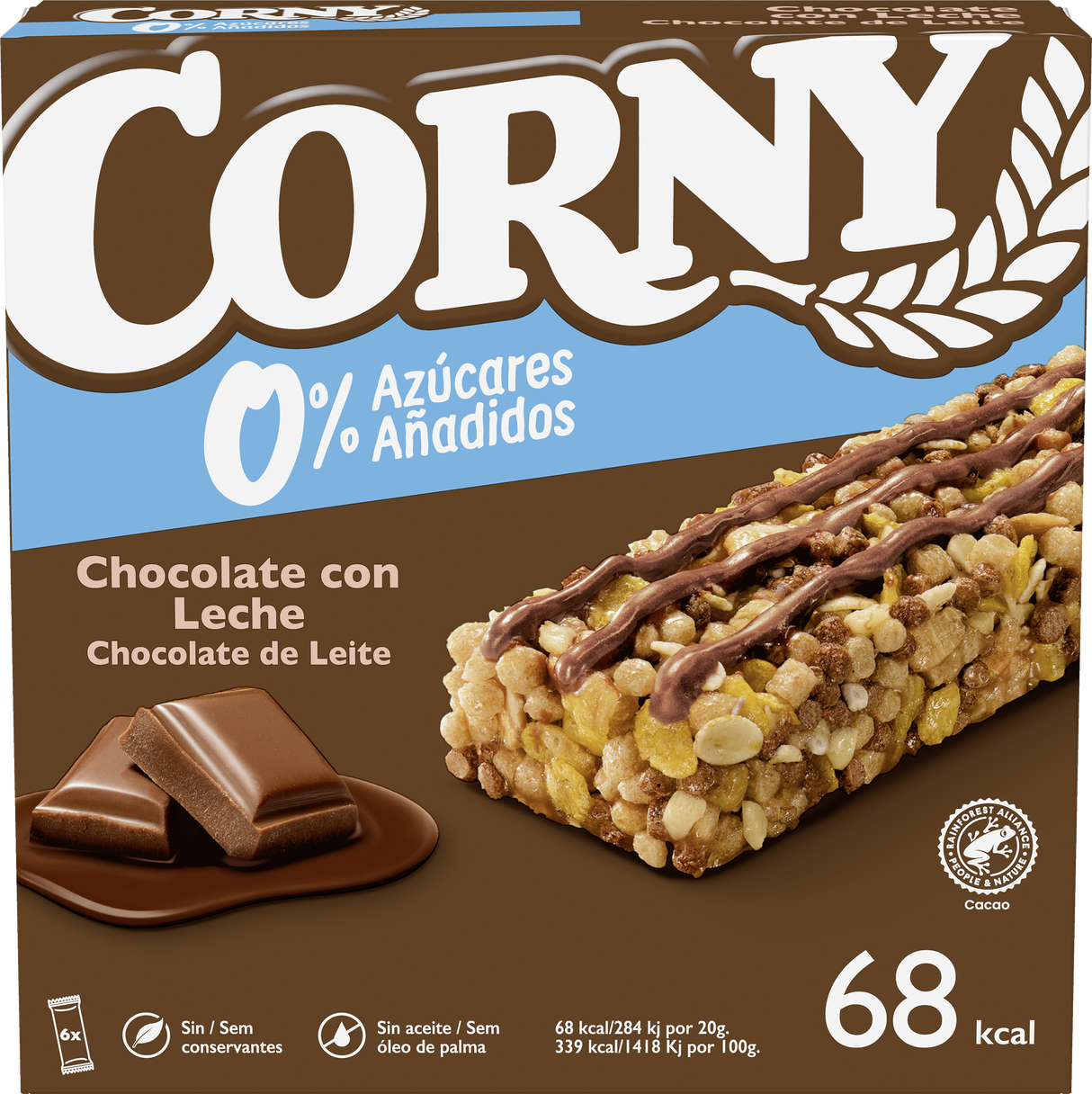 Barrita Corny sin azúcar añadido chocolate con leche