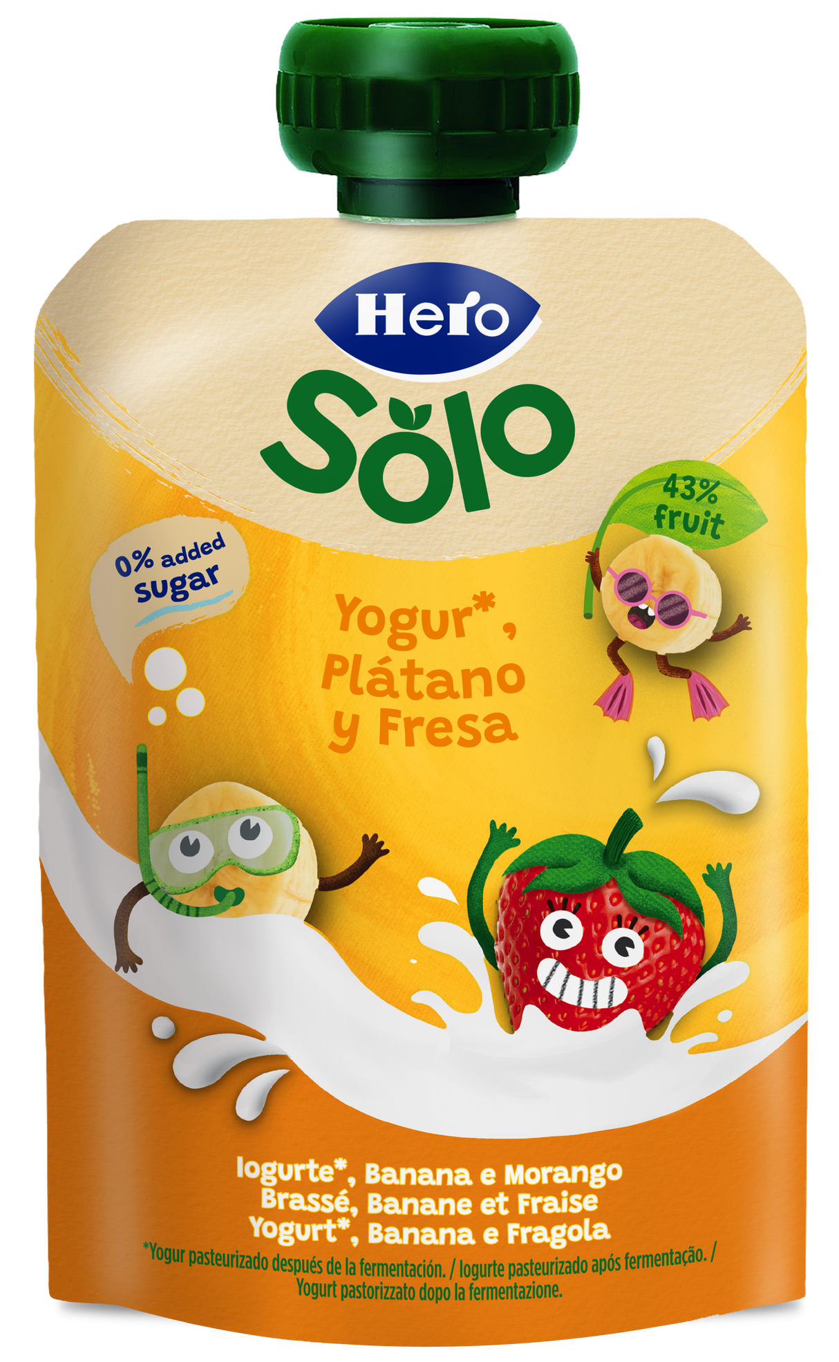 Saqueta Hero iogurte com banana e morango