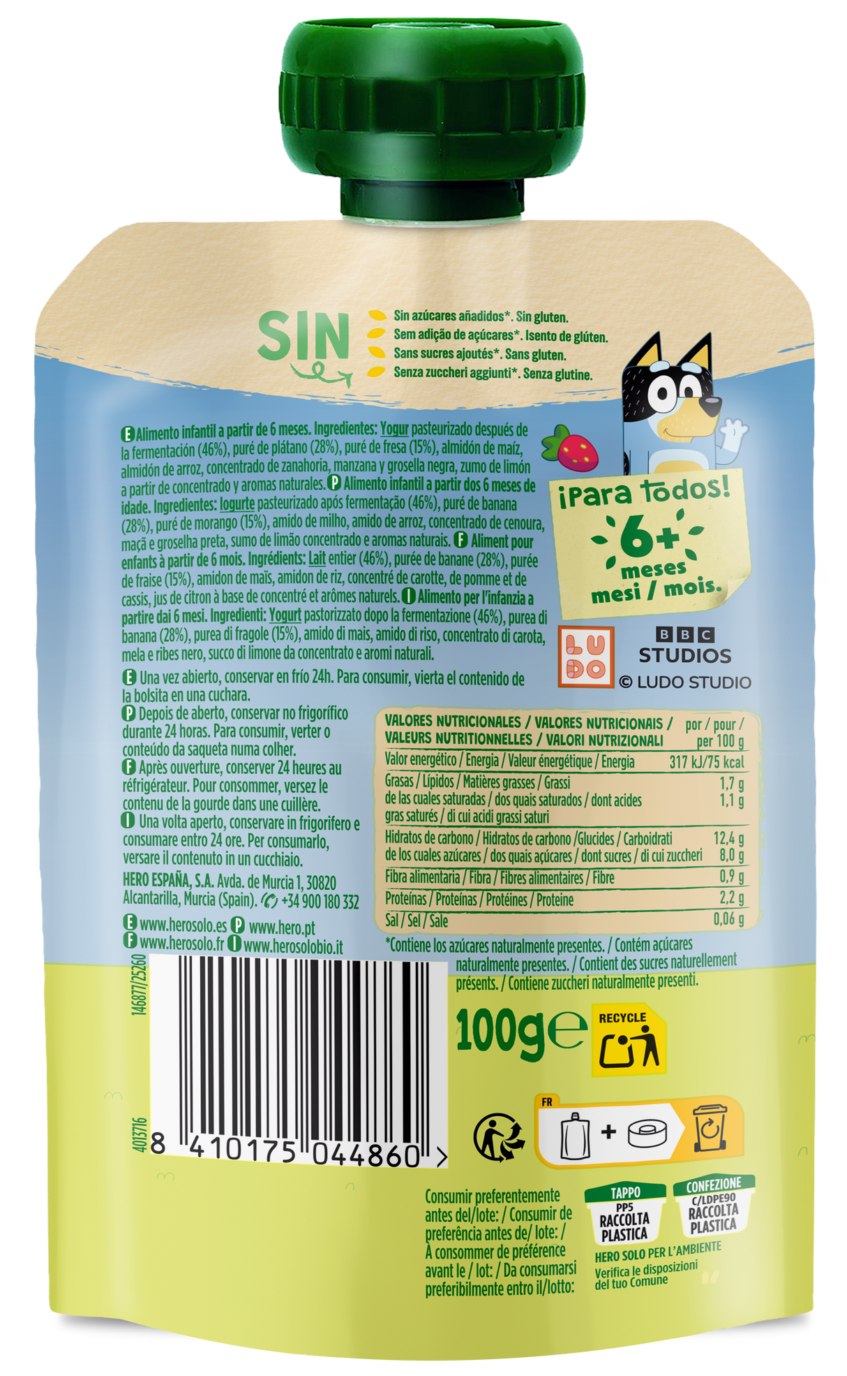 Bolsita Hero Solo yogur plátano y fresa Bluey