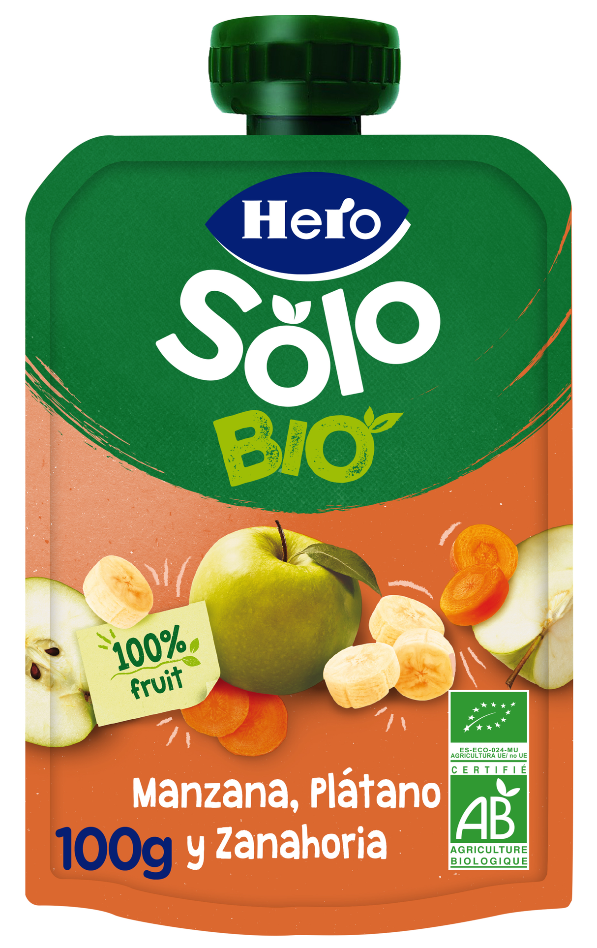 Saqueta Eco Hero Solo maçã, banana e cenoura