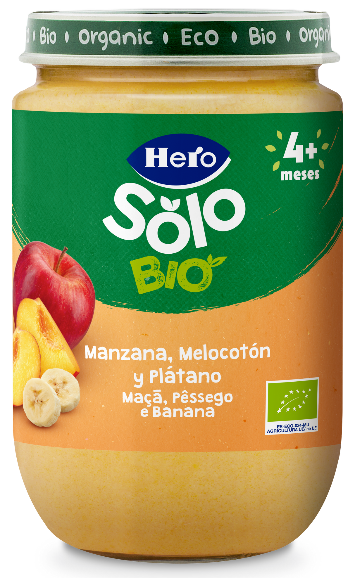 Boião Hero Solo Bio maçã, pêssego e banana