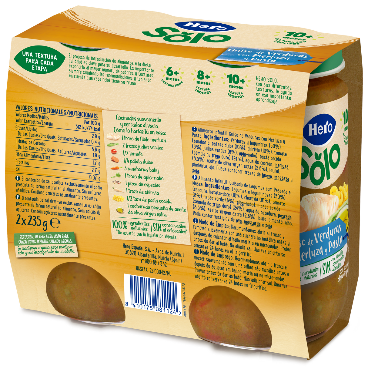 Tarrito Hero Solo guiso de verduras con merluza y pasta