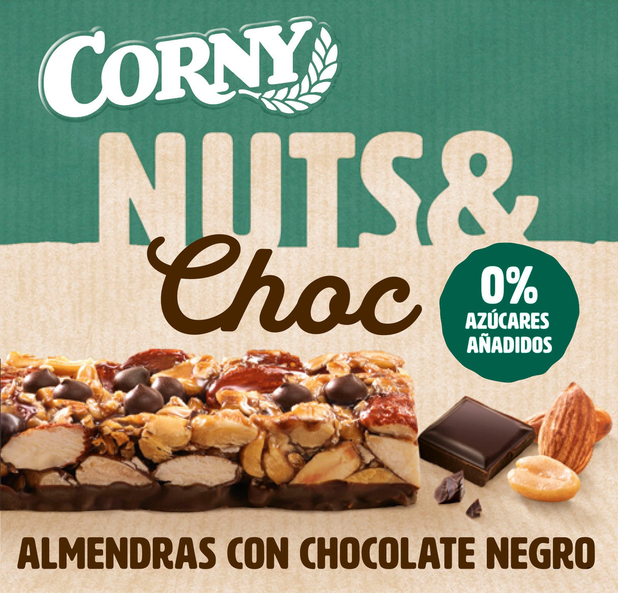 Barrita Corny Nuts & Choc almendras, cacahuete y chocolate negro