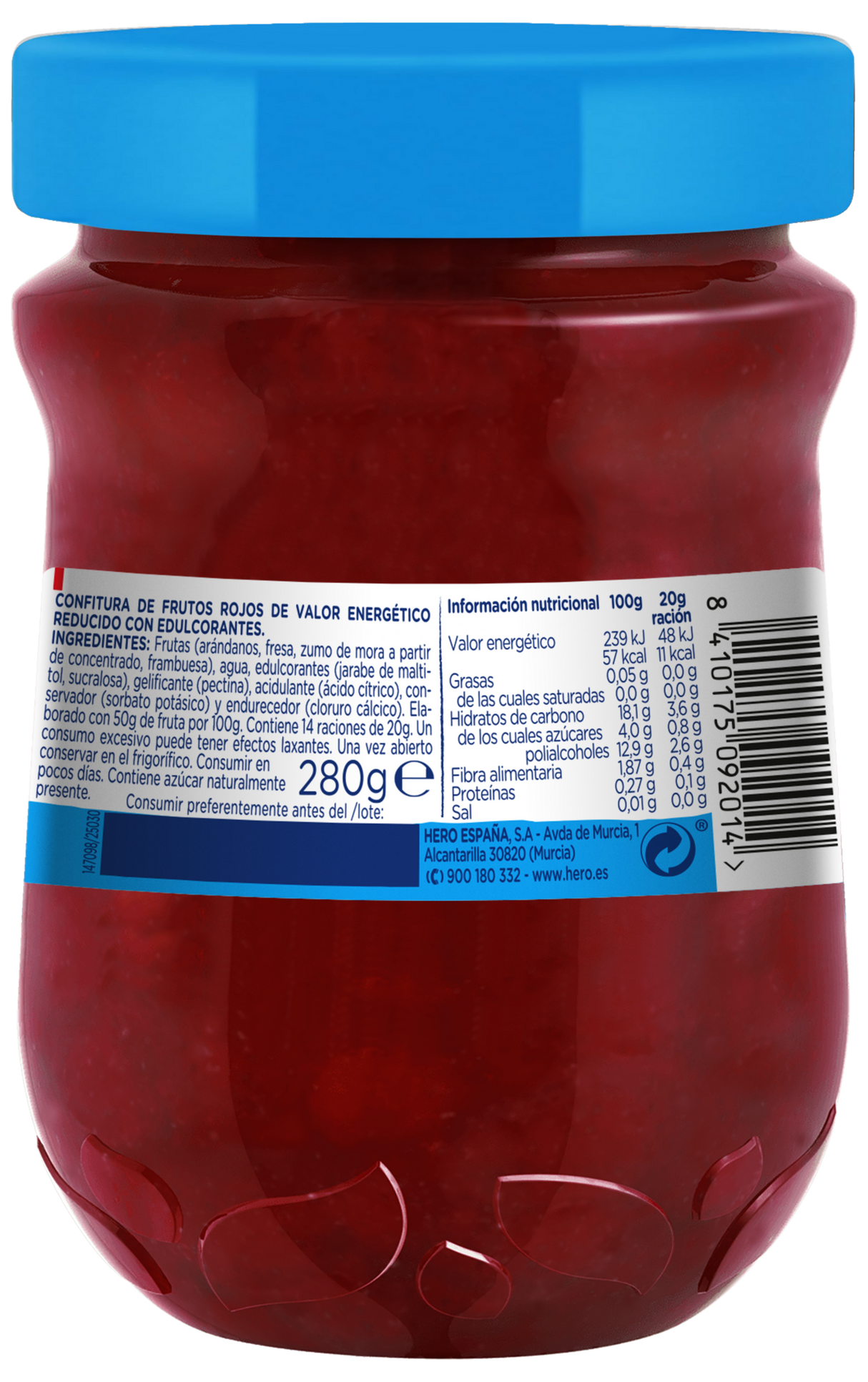 Mermelada Hero sin azúcar añadido frutos rojos