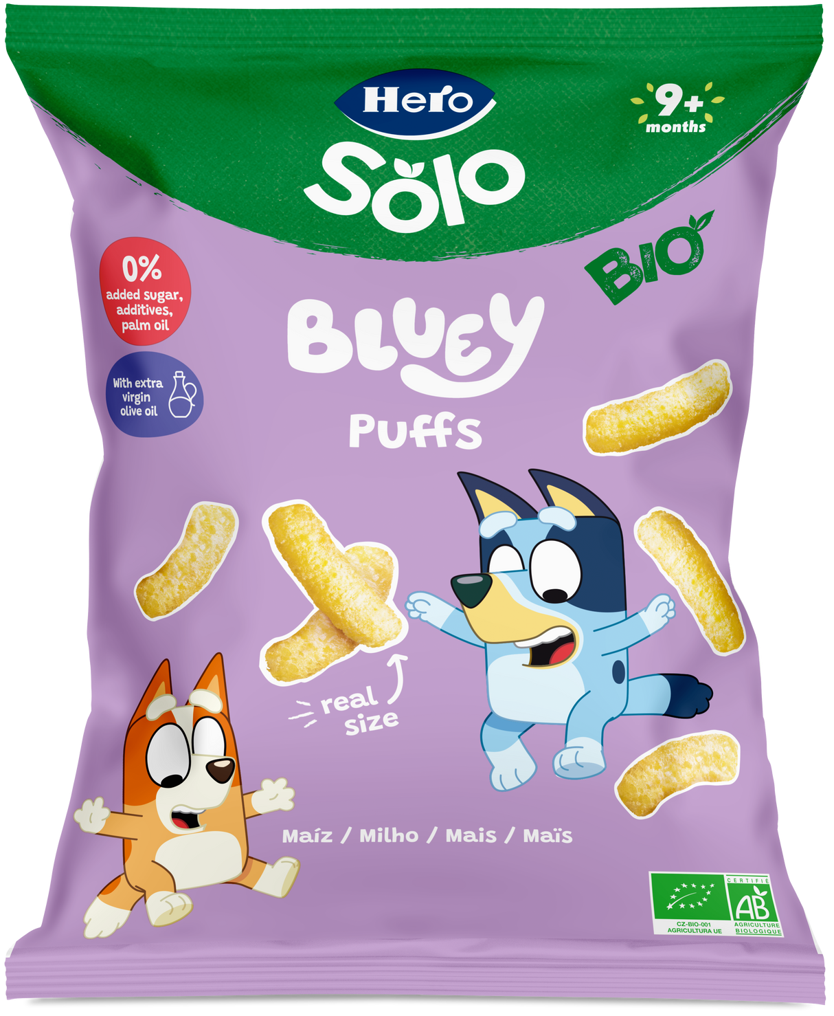 Snacks Hero Solo Bio Puffs Bluey maíz y aceite de oliva