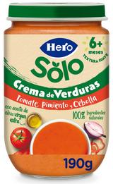 Tarrito Hero Solo crema de verduras tomate, pimiento y cebolla