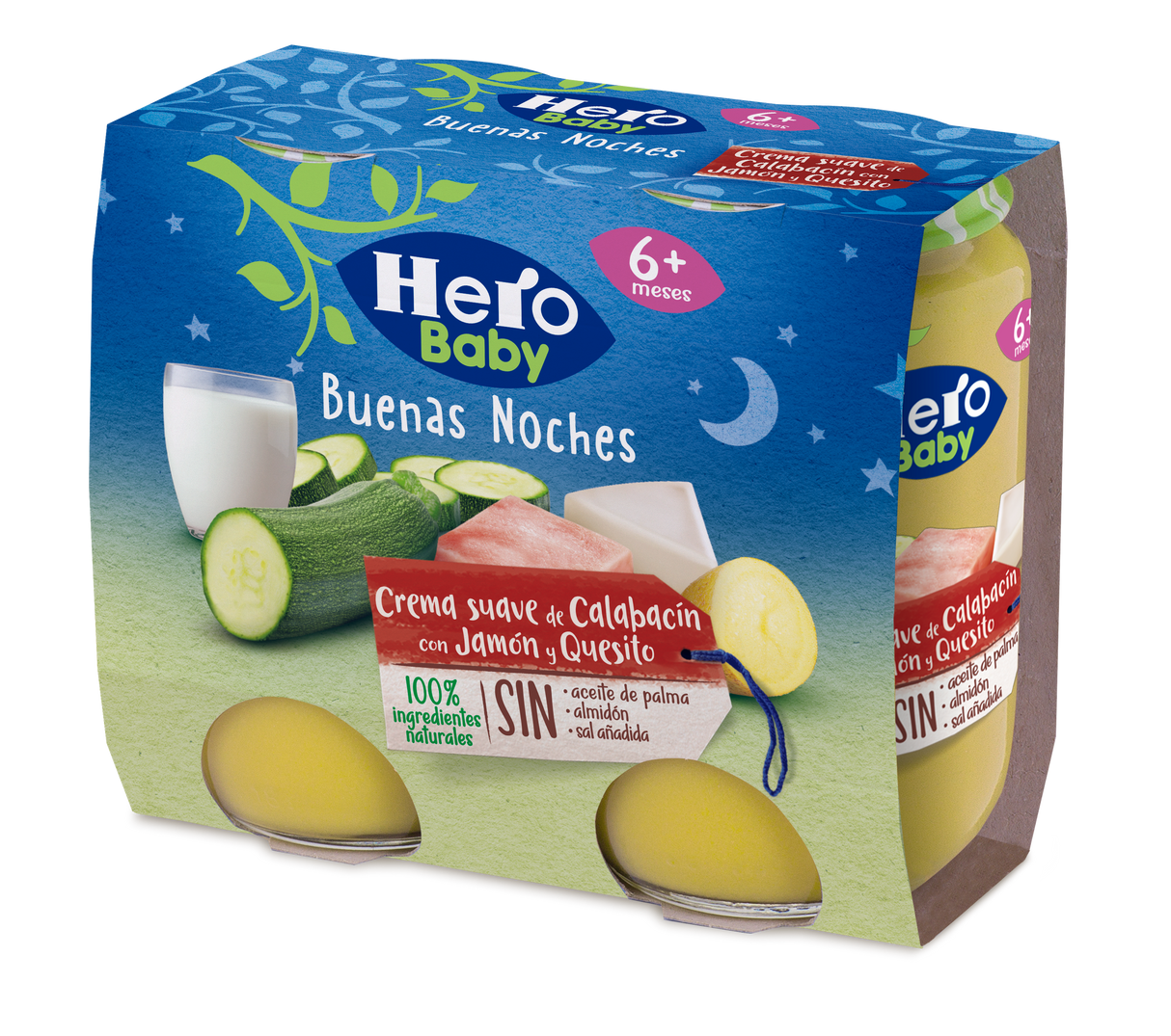 Pote Hero Baby de creme de abobrinha com presunto e queijo