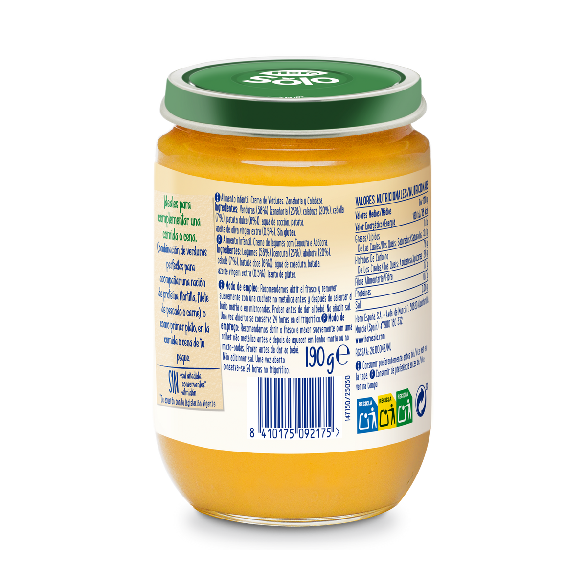 Tarrito Hero Solo crema de verduras zanahoria y calabaza