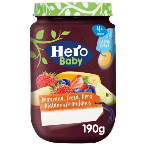 Tarrito de frutas variadas desde 4 meses Hero Baby sin gluten pack de 2  unidades de 120 g.