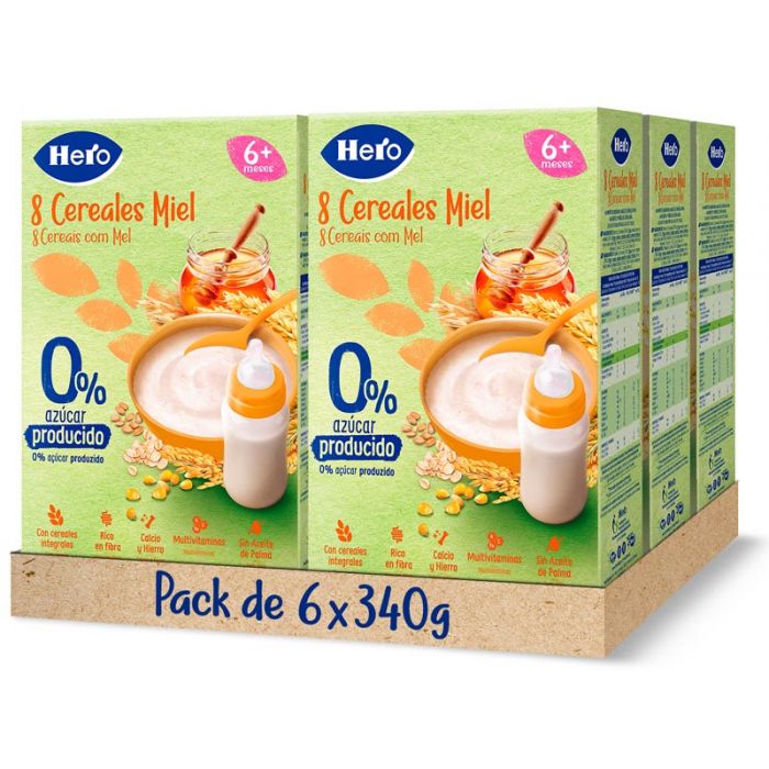 Hero Baby Papilla de 8 Cereales con Fruta - Para Bebés a Partir de los 6  Meses - Pack de 6 x 340 g