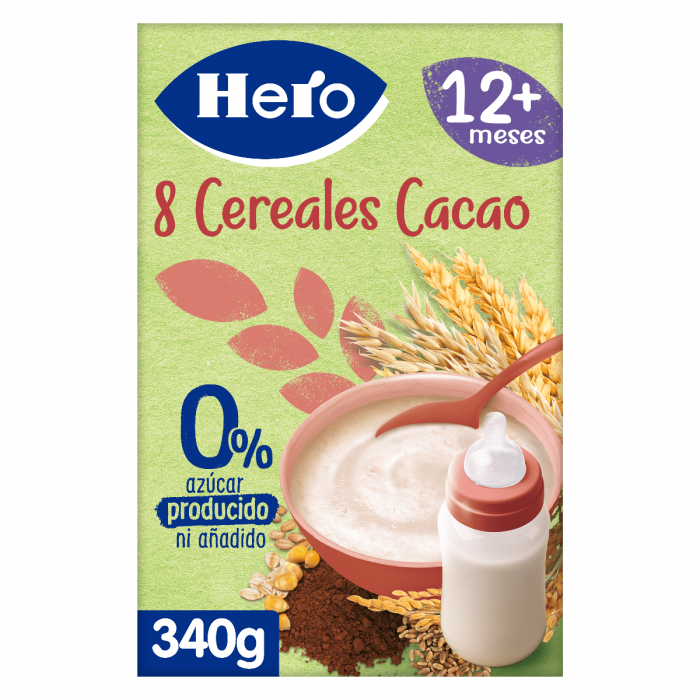 Papilla de cereales Hero Baby 8 cereales con cacao 6x340g